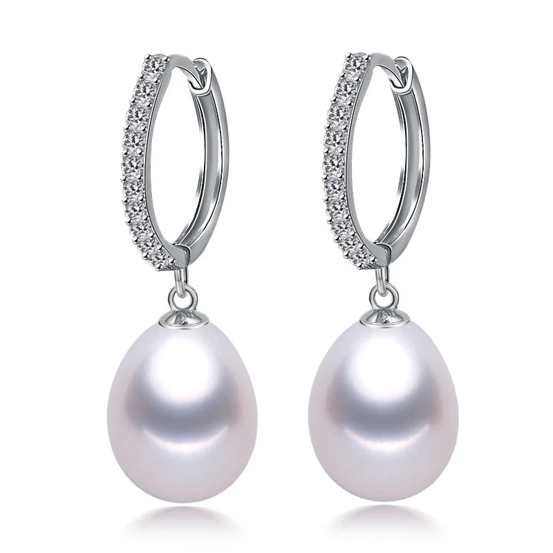 Natural Choice of Color Real Pearl Drop Hoop Earrings 925 Silver Earrings Jewelry