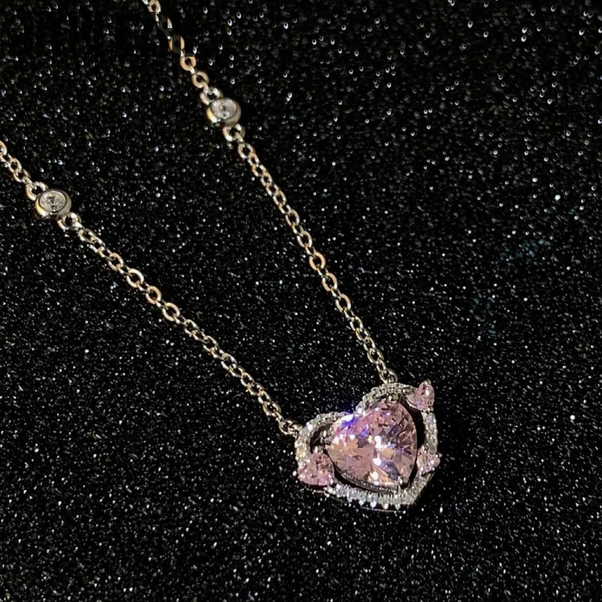 925 Sterling Silver Pink Zircon Crystal Heart Pendant Necklace