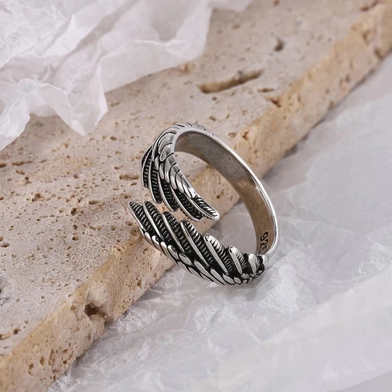 925 Sterling Silver Zircon Vintage Angel Wings Ring Fine Jewelry