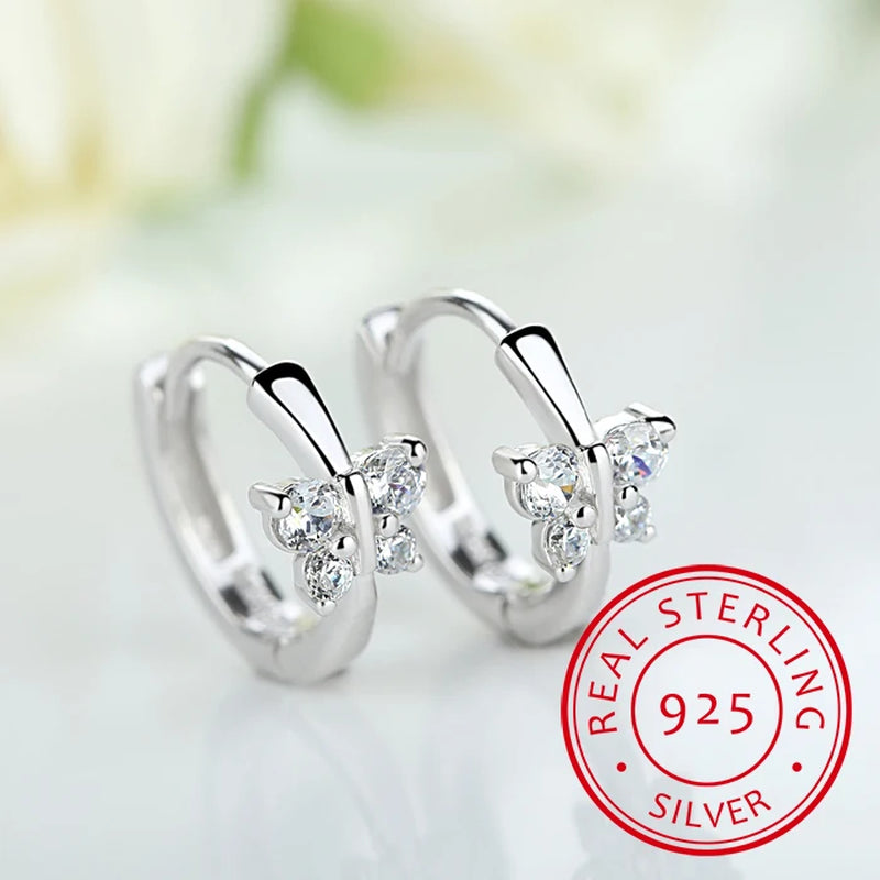 New Princess 925 Sterling Silver Butterfly Cubic Zirconia Small Hoop Huggie Earrings Fine Jewelry