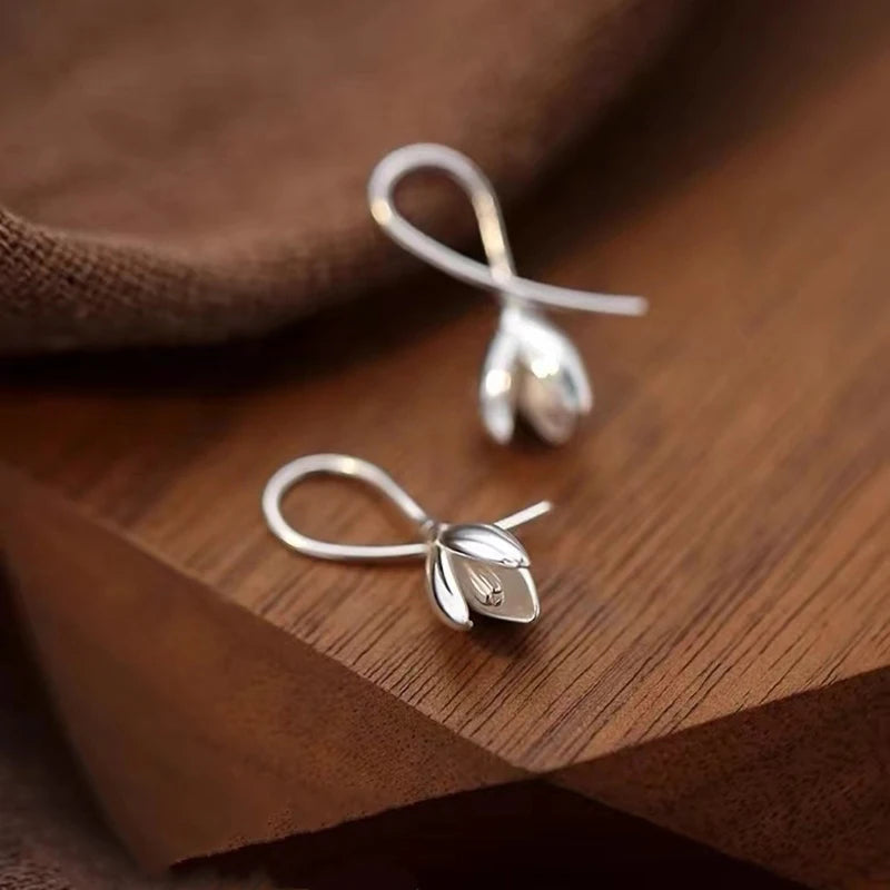 New 925 Sterling Silver Flower Stud Earrings Classic Fine Jewelry