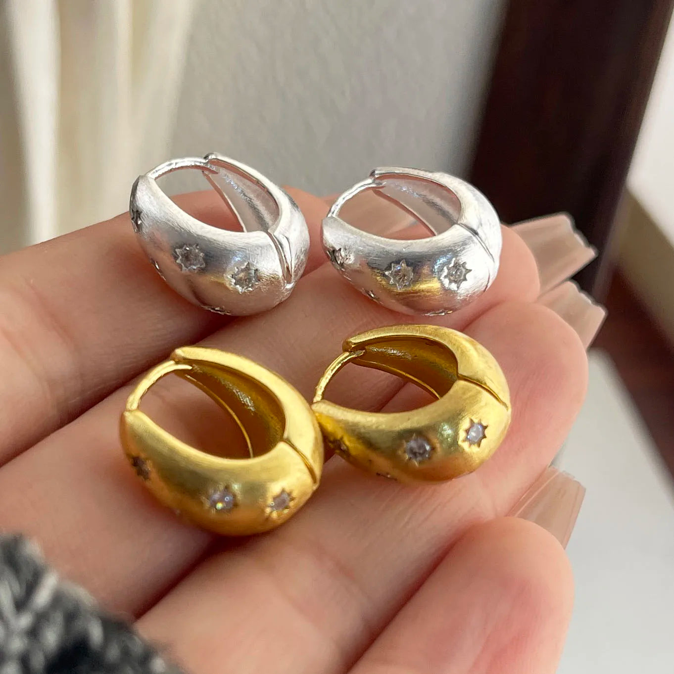 Pure 925 Sterling Silver 18k Gold Plated Vintage Earrings Simple Star Fine Jewelry