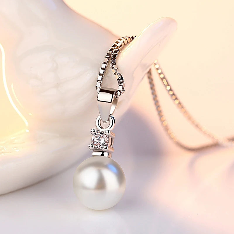 New 925 Sterling Silver Freshwater Pearl Zircon Pendant Necklace Choker Necklace
