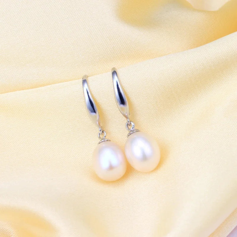 New 925 Sterling Silver Natural Freshwater Cultured Pearl Drop Earrings Fine Jewelry