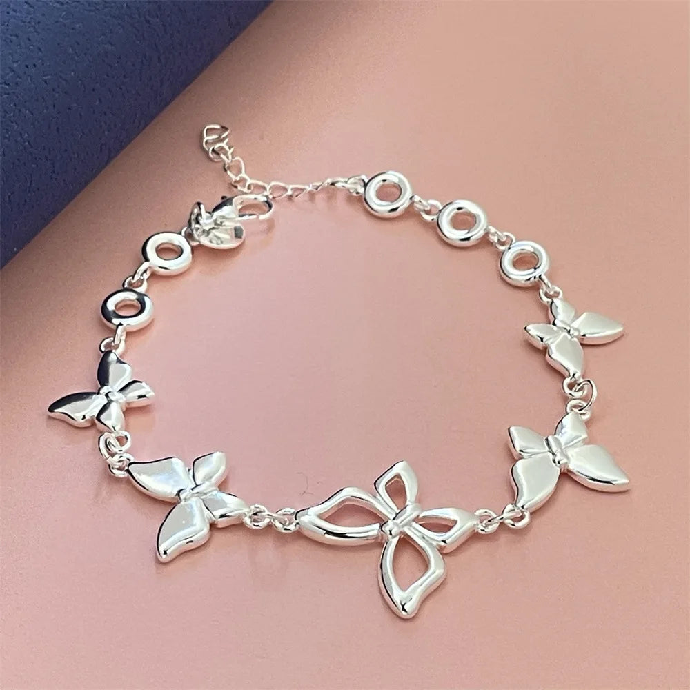 New 925 Sterling Silver Charm Butterfly Bracelet Elegant Jewelry