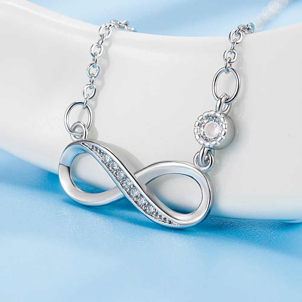 925 Sterling Silver 18K Gold Plated Sparkling Zircon Infinity Love Clavicle Necklace