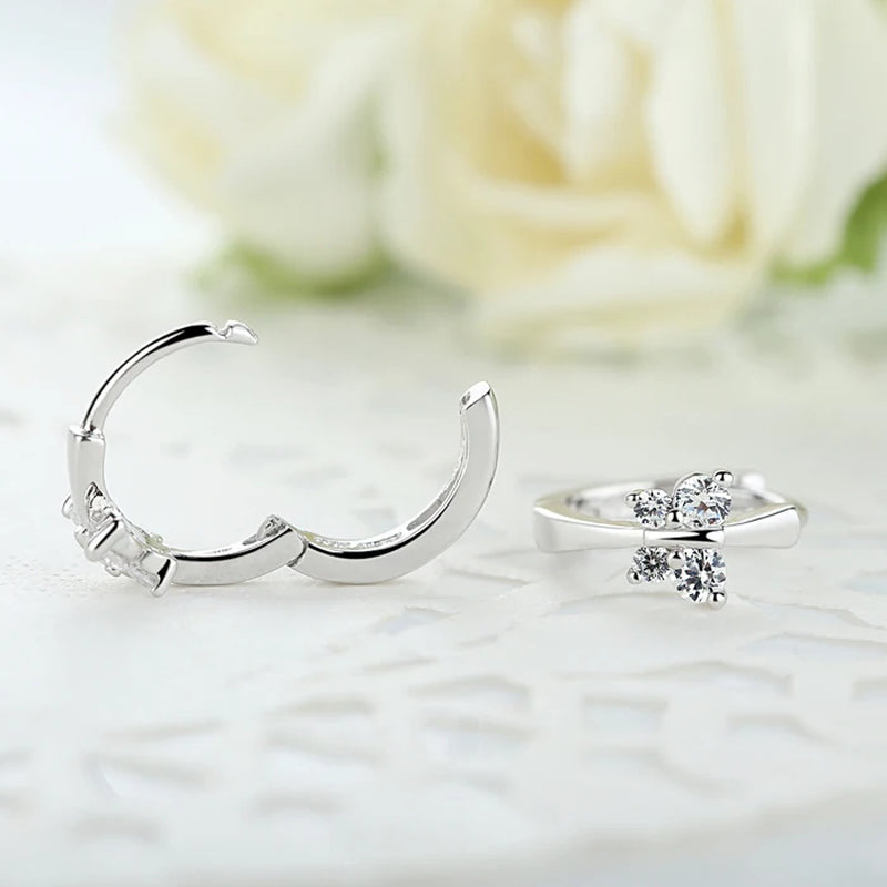 New Princess 925 Sterling Silver Butterfly Cubic Zirconia Small Hoop Huggie Earrings Fine Jewelry