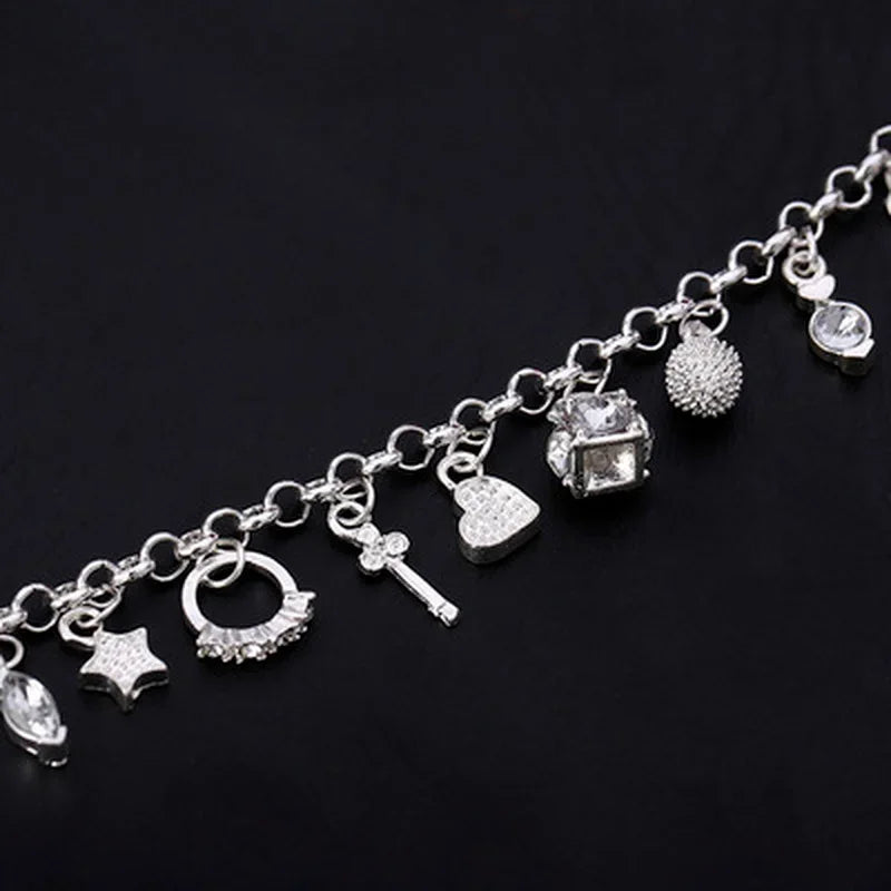 New 925 Sterling Silver 13Pcs Charm Bracelet Fine Jewelry