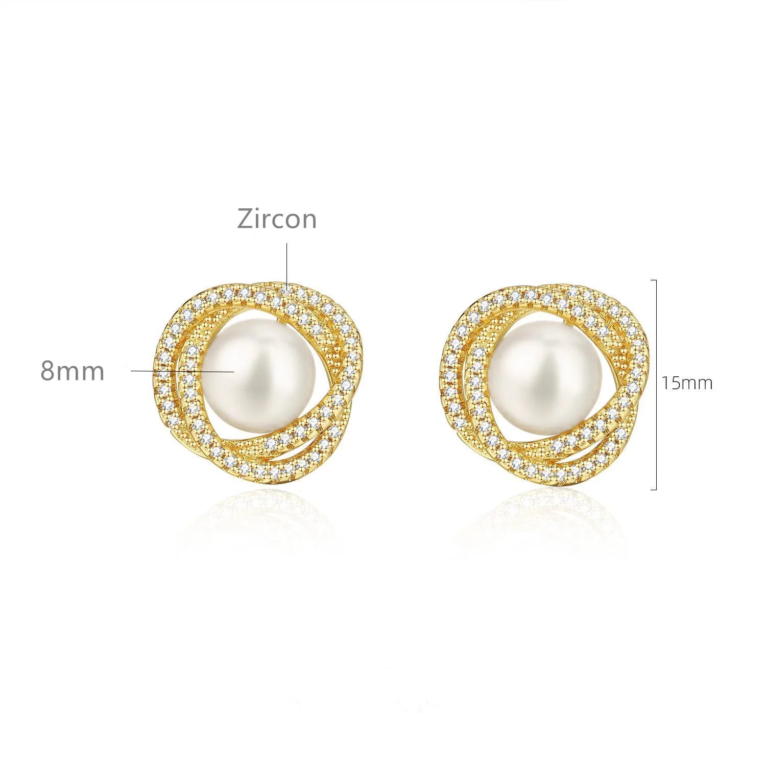 New 925 Sterling Silver 18k Gold Plated Freshwater Pearl Pure Zircon Stud Elegant Earrings Fine Jewelry