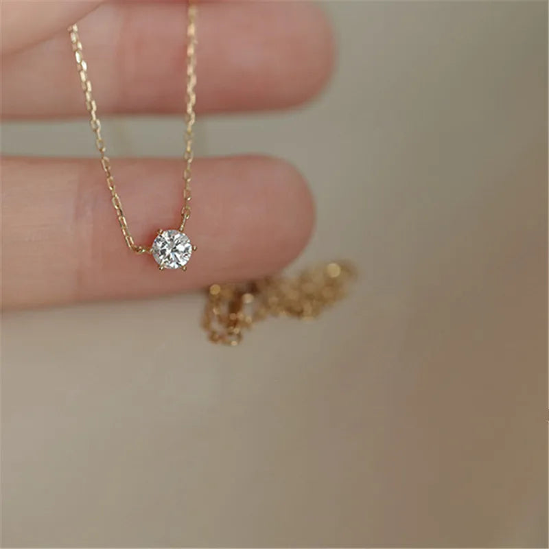 925 Sterling Silver 14K Gold Plated Necklace Versatile Single Sparkling Zircon Clavicle Chain