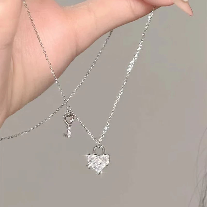 Fine 925 Sterling Silver Heart Shape Necklace Charm Geometric Shape Pendant Choker Jewelry