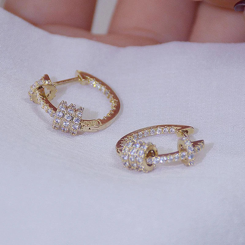  Real 14K Plated Gold Luxury Pure CZ Buckle Earrings Fine Jewelry 