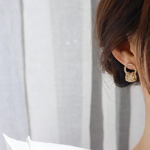  14K Real Gold Plated Buckle Circle Earrings Elegant AAA Zirconia Stud Earrings Fine Jewelry