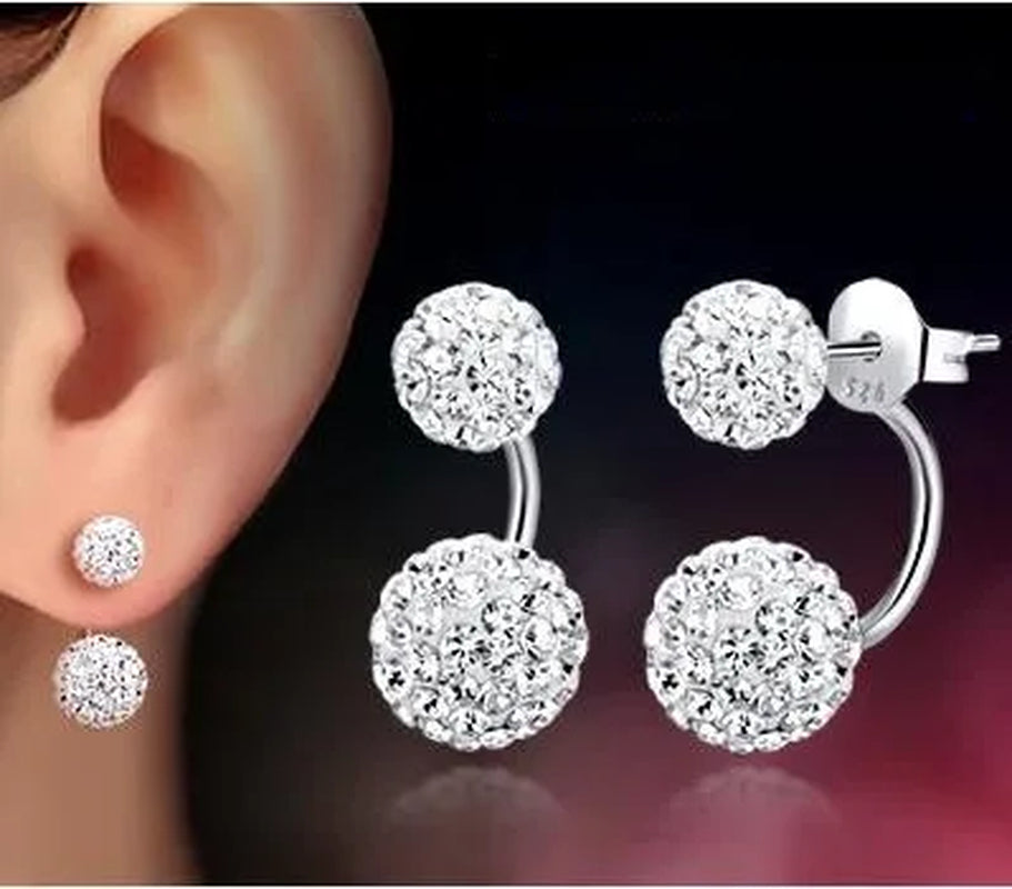 New 925 Sterling Silver Real Zircon Ball Stud Earrings Fine Jewelry