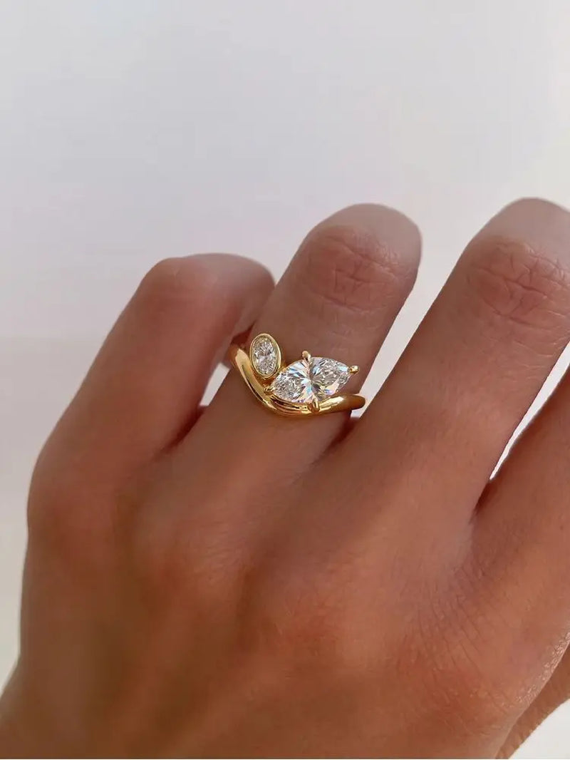 925 Sterling Silver V-Shape Marquise Zircon Ring Luxury Fine Jewelry
