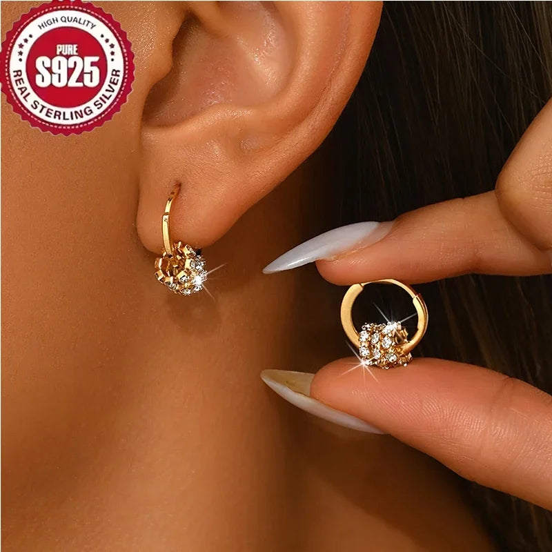 925 Sterling Silver Gold Plated Huggie Hoop Earrings Dainty Sparkling CZ Hypoallergenic Elegant Jewelry