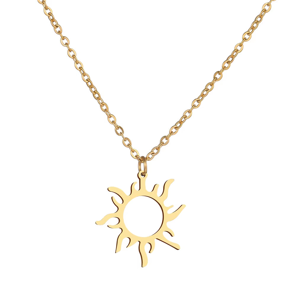 316L Stainless Steel Necklace Plated Ethnic Sun Totem Pendent Necklaces for Charm Women Birthday Party Fashion Jewelry