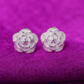 New 925 Sterling Silver Rose Flower Stud Earrings Fine Jewelry