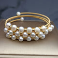 High Quality 100% Natural Freshwater Pearl 14K Gold Filled Three Layers Bangle Bracelet