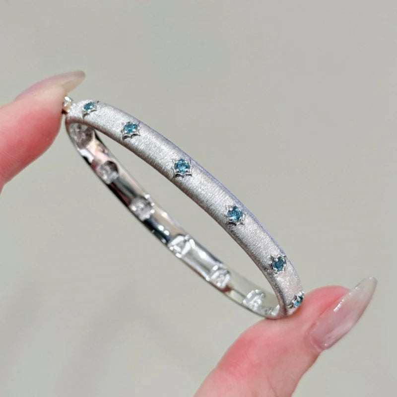 New 925 Sterling Silver Luxury Palace Style Exquisite Blue Diamond Bracelet Fine Jewelry