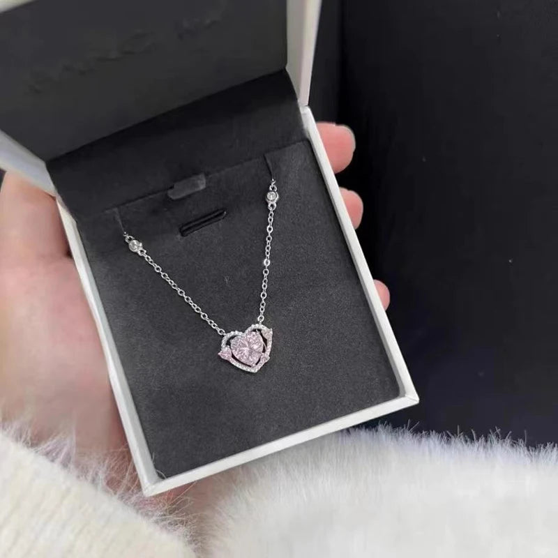 Fine 925 Sterling Silver Zircon Heart Pendant Necklace Designer Jewelry