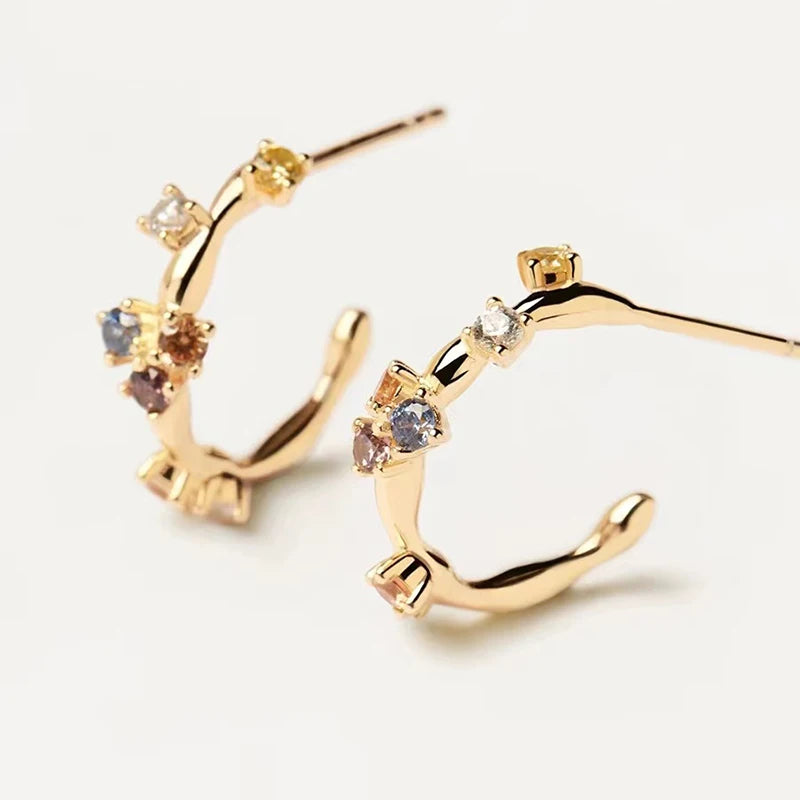 New 925 Sterling Silver 18k Gold Plated Pure Zircon Earrings Exquisite Jewelry