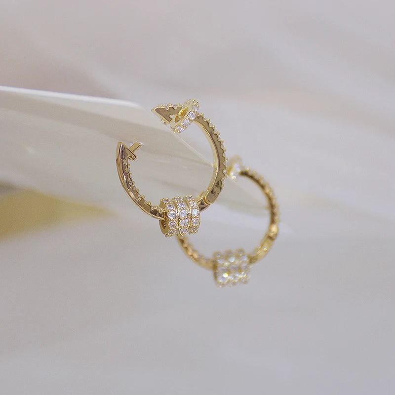 Real 14K Plated Gold Luxury Pure CZ Buckle Earrings Fine Jewelry 