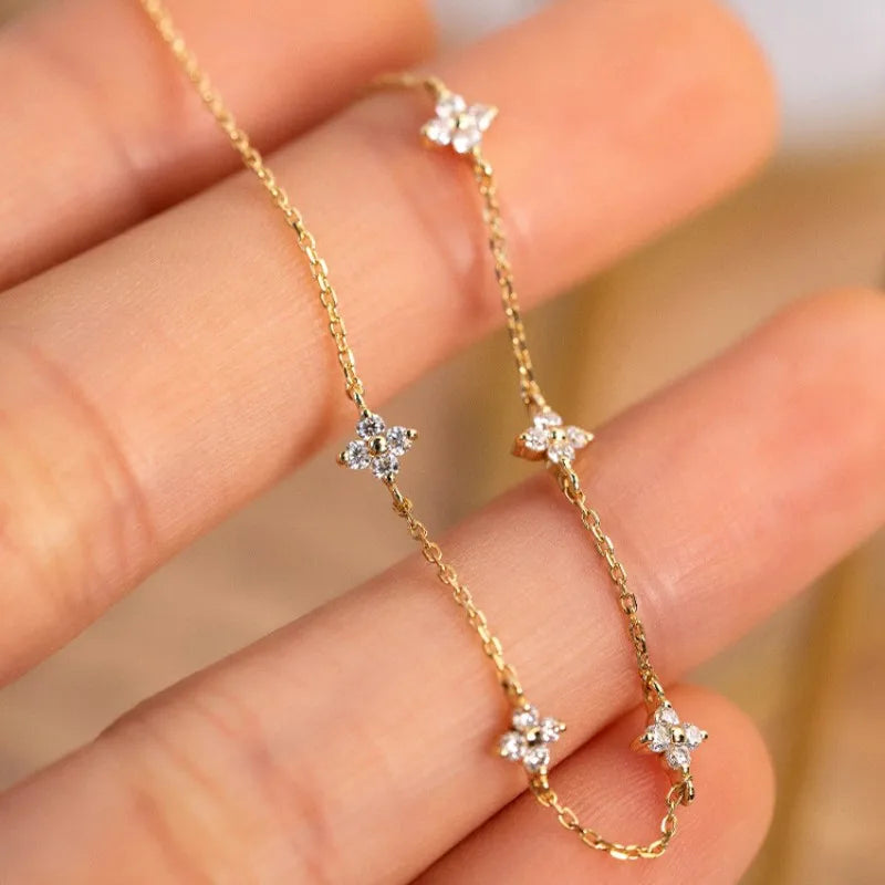 925 Sterling Silver Plated 18K Gold Shiny Zircon Flower Bracelet Exquisite Jewelry Gifts