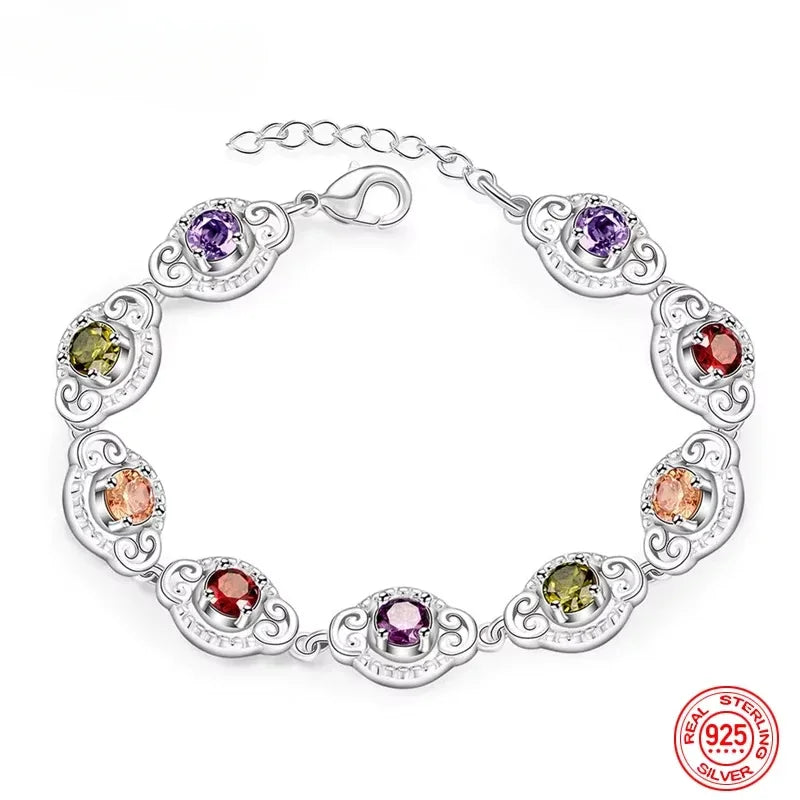 925 Sterling Silver Crystal Pretty Bracelet Jewelry