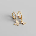 Real 925 Sterling Silver18k Gold Plated Pure Zircon Butterfly Hoop Earrings Fine Jewelry