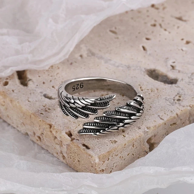 925 Sterling Silver Zircon Vintage Angel Wings Ring Fine Jewelry