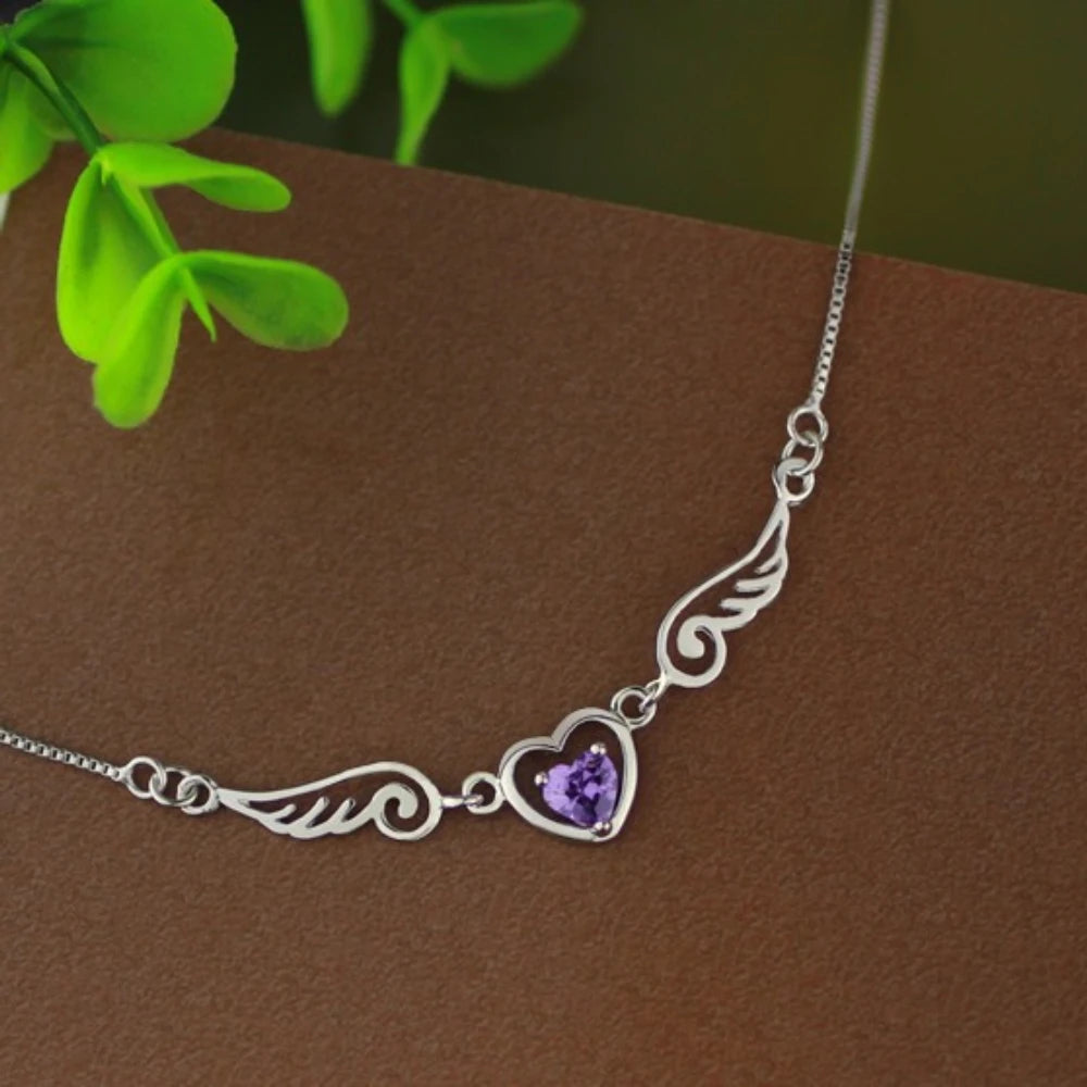 925 Sterling Silver Fashion Light Luxury Angel Love Wings Zircon Necklace