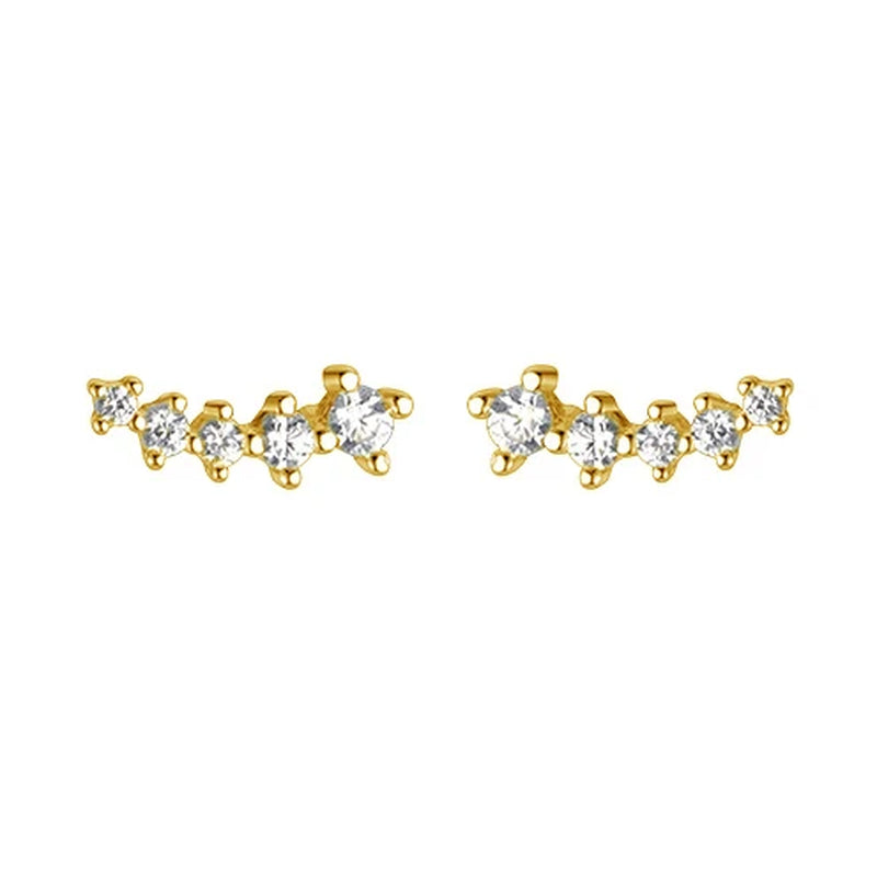 Real 925 Sterling Silver 18k Gold Plated Real Zircon Arc Stud Earrings for Fashion Fine Jewelry Minimalist