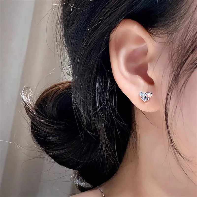 New 925 Sterling Silver Shiny Pure Zirconia Heart Earrings Exquisite Jewelry