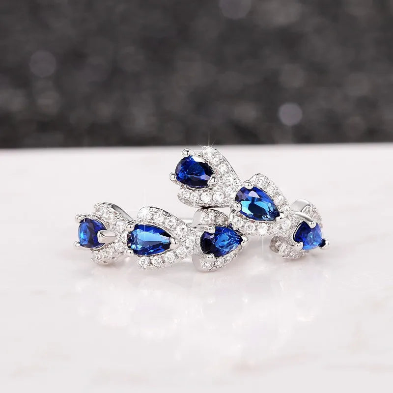 New 925 Sterling Silver Luxury Trendy Blue Cubic Zirconia Hoop Earrings Fine Jewelry Gift