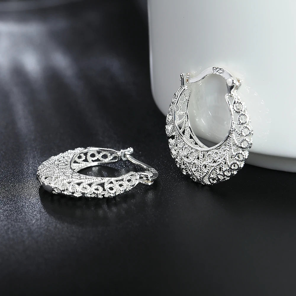 New 925 Sterling Silver Hollow Carved Drop Earrings Fine Jewelry