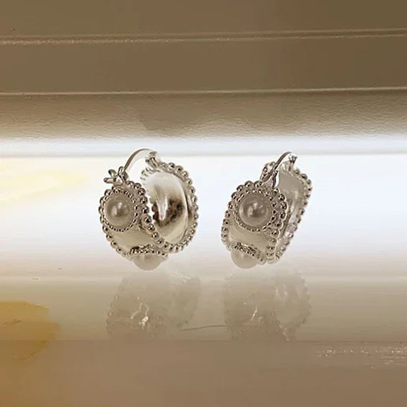 New 925 Sterling Silver Silver Freshwater Pearl Bead Round Hoop Earrings Fine Jewelry