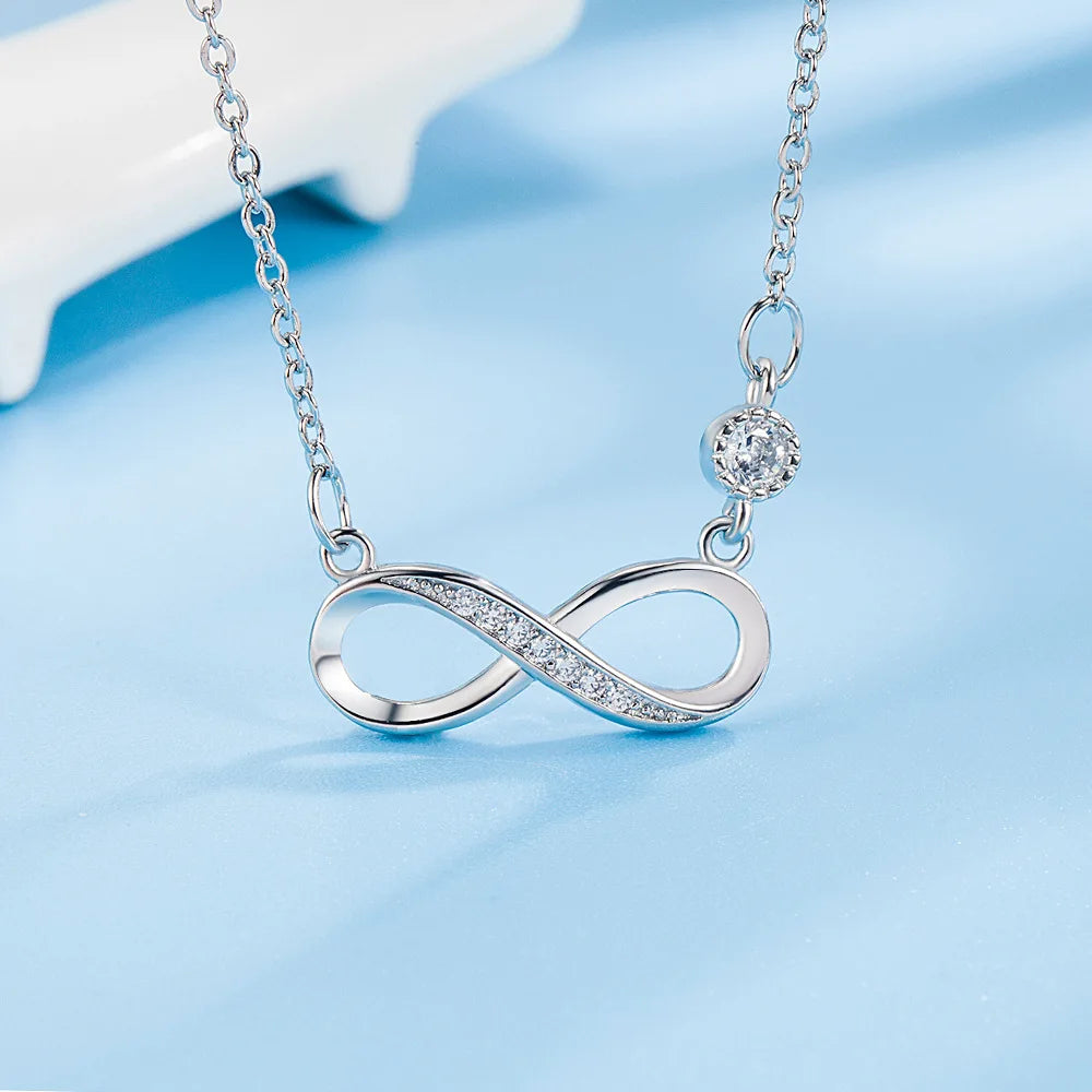 925 Sterling Silver 18K Gold Plated Sparkling Zircon Infinity Love Clavicle Necklace