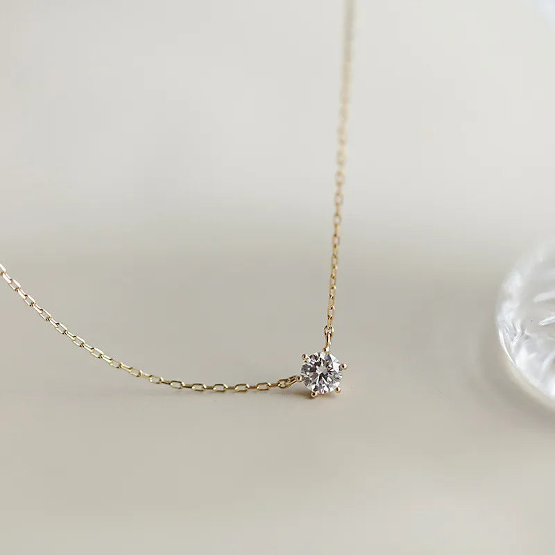 925 Sterling Silver 14K Gold Plated Necklace Versatile Single Sparkling Zircon Clavicle Chain