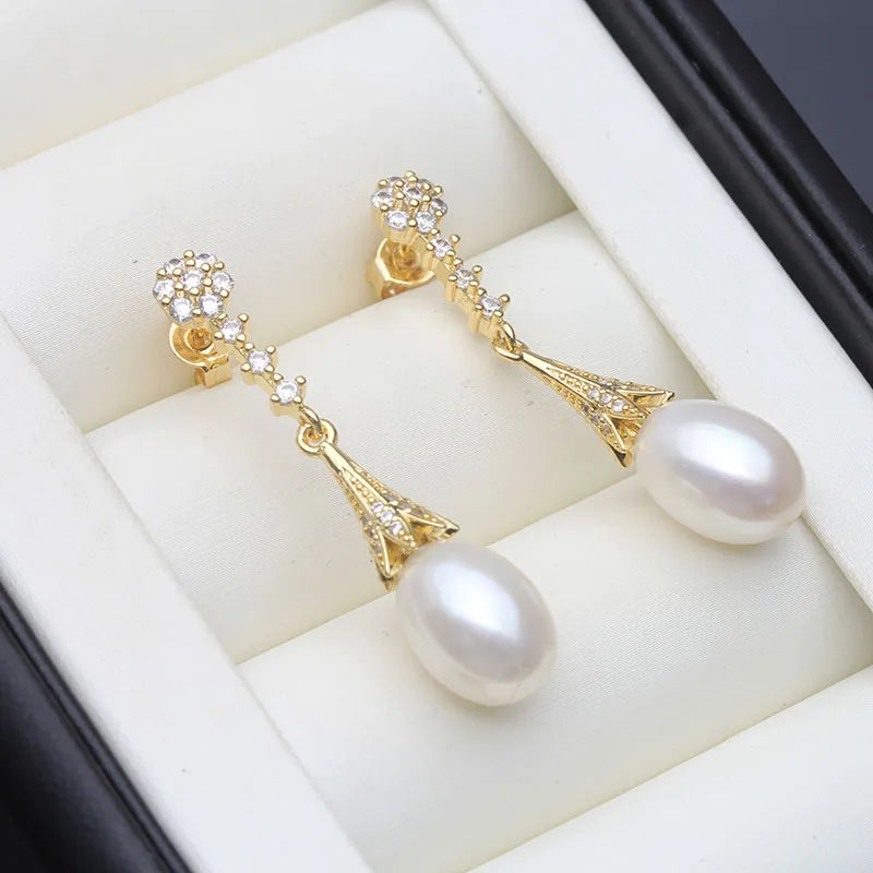 Real Natural Pearl Drop Earrings 925 Silver Earrings Choice of Color
