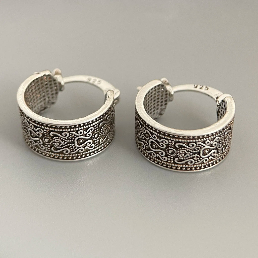 New 925 Sterling Silver Earrings Simple Retro Flower Fine Jewelry