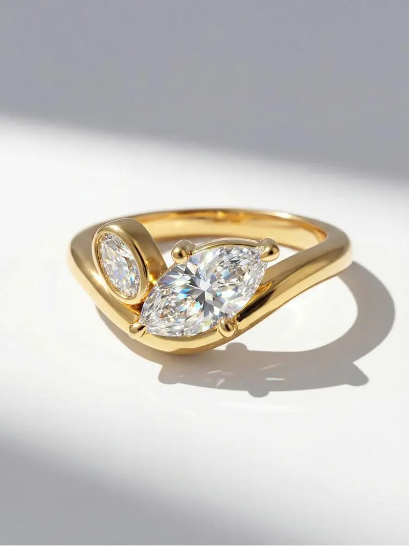925 Sterling Silver V-Shape Marquise Zircon Ring Luxury Fine Jewelry