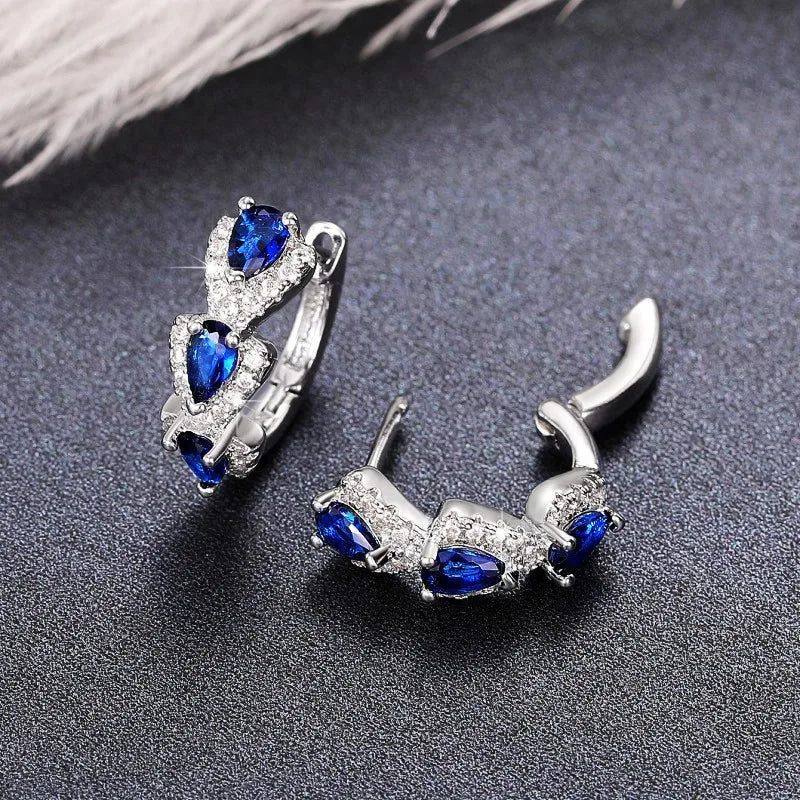 New 925 Sterling Silver Luxury Trendy Blue Cubic Zirconia Hoop Earrings Fine Jewelry Gift