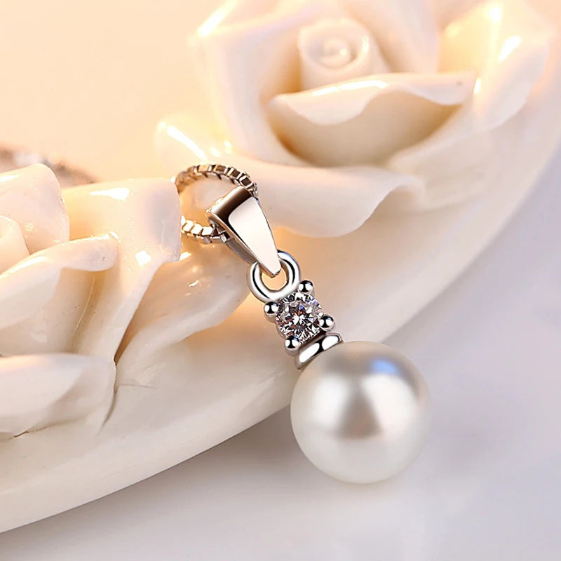 New 925 Sterling Silver Freshwater Pearl Zircon Pendant Necklace Choker Necklace