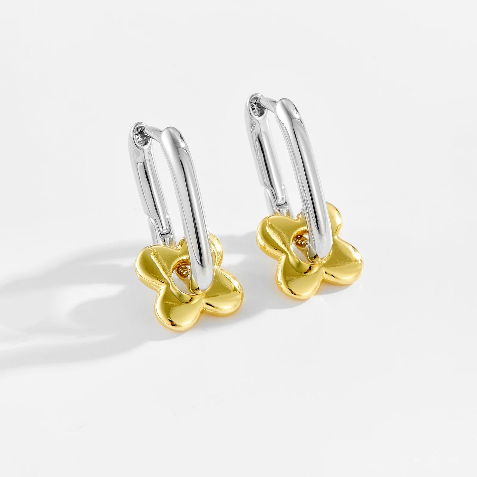 New 925 Sterling Silver 18k Gold Plated Two Irregular Circle Flower Hoop Earrings Fine Jewelry