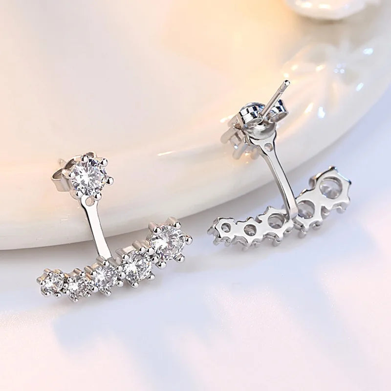 Luxury 925 Sterling Silver Zirconia Double Sided Leaves Stud Earrings