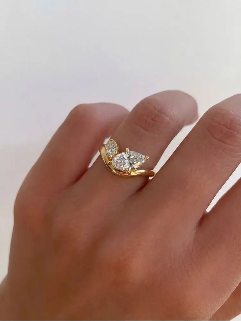 925 Sterling Silver V-Shape Marquise Zircon Ring Luxury Fine Jewelry
