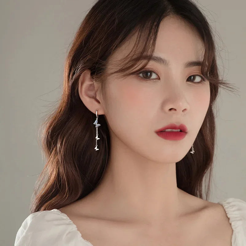 925 Silver Minimalist Diamond Effect Butterfly Hoop Earrings for Women Unisex Jewelry Gift