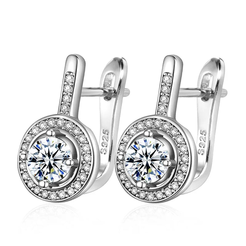 925 Sterling Silver 18k Gold Plated Zircon Crystal Stud Earrings Fashion Jewelry