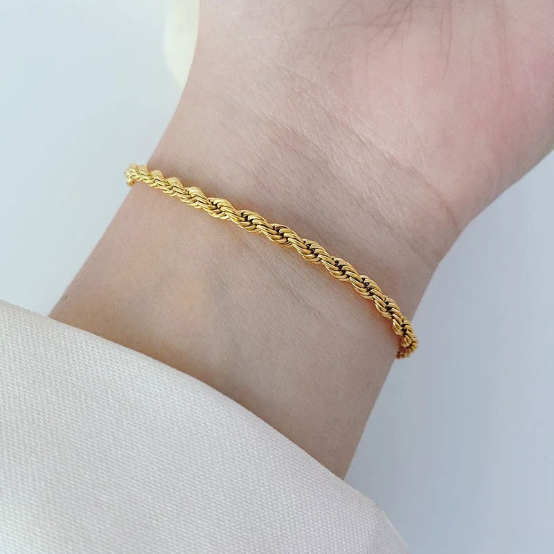 18K Gold Plated 925 Sterling Silver 4MM Chain Bracelets for Men Women Unisex Simple Charm Bracelet Wedding Party Gift 20Cm 8In